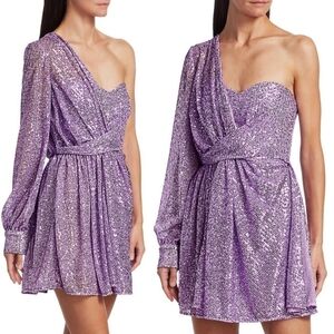 New Amen One-Shoulder Sequin Lilac Mini Dress NWT Size 46 IT/ 10 US(X-Large)